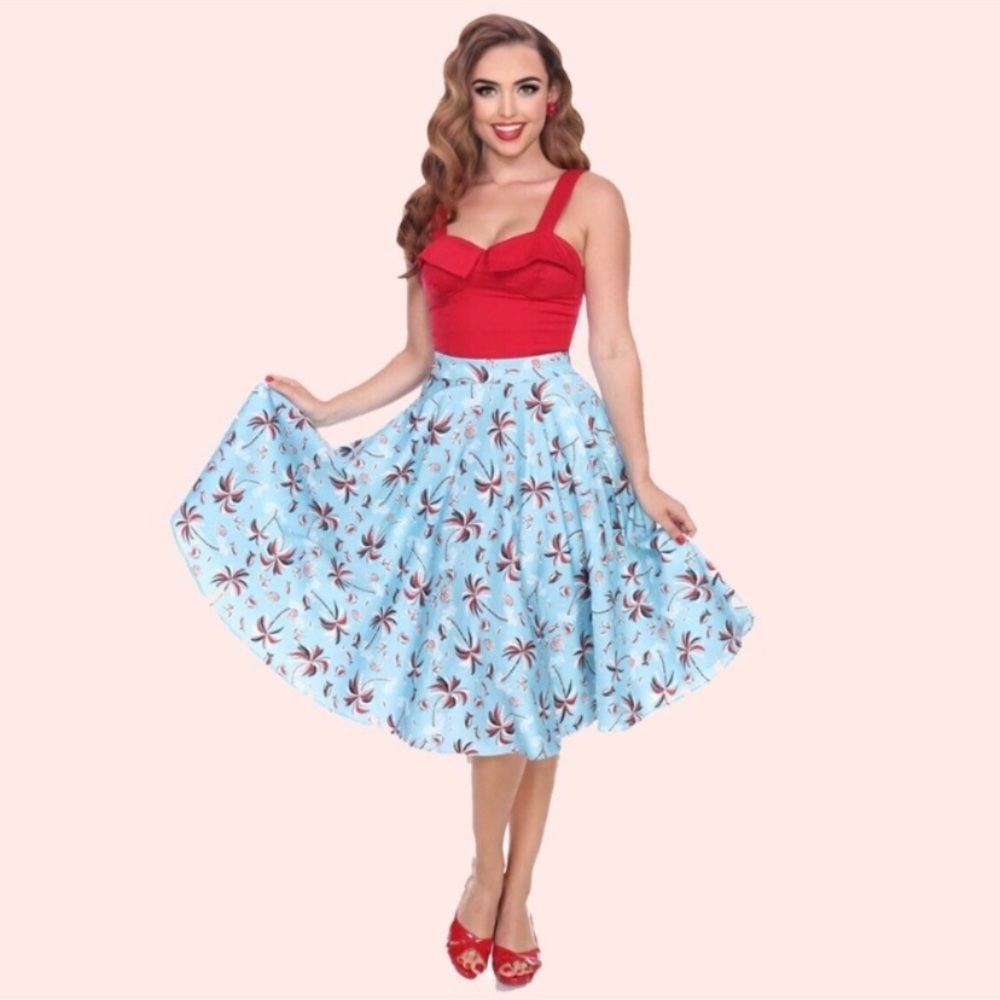 Bettie Page Tropical Palm Tree Tiki circle skirt